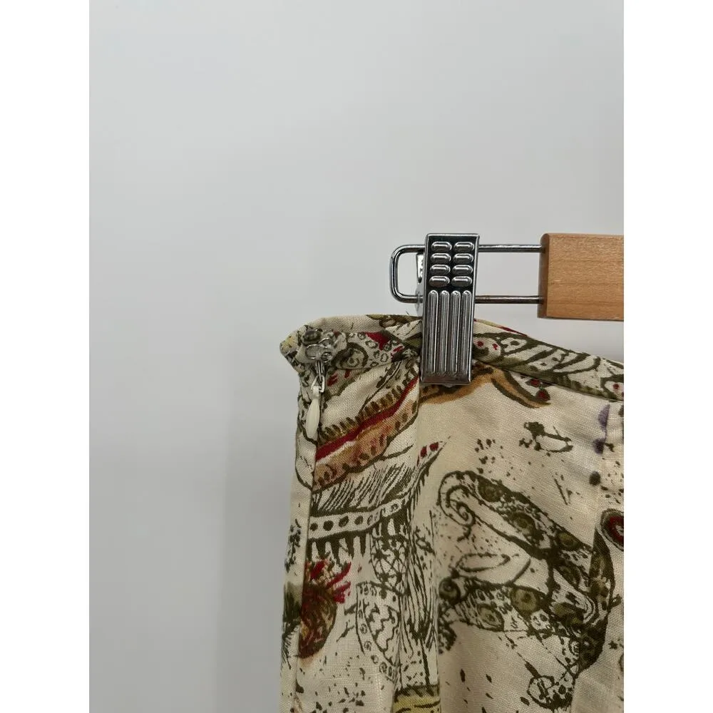 Joneswear Midi Skirt Women 12 Linen Cotton Neutral Brown Paisley Cottage Ruffle Tan - Image 7