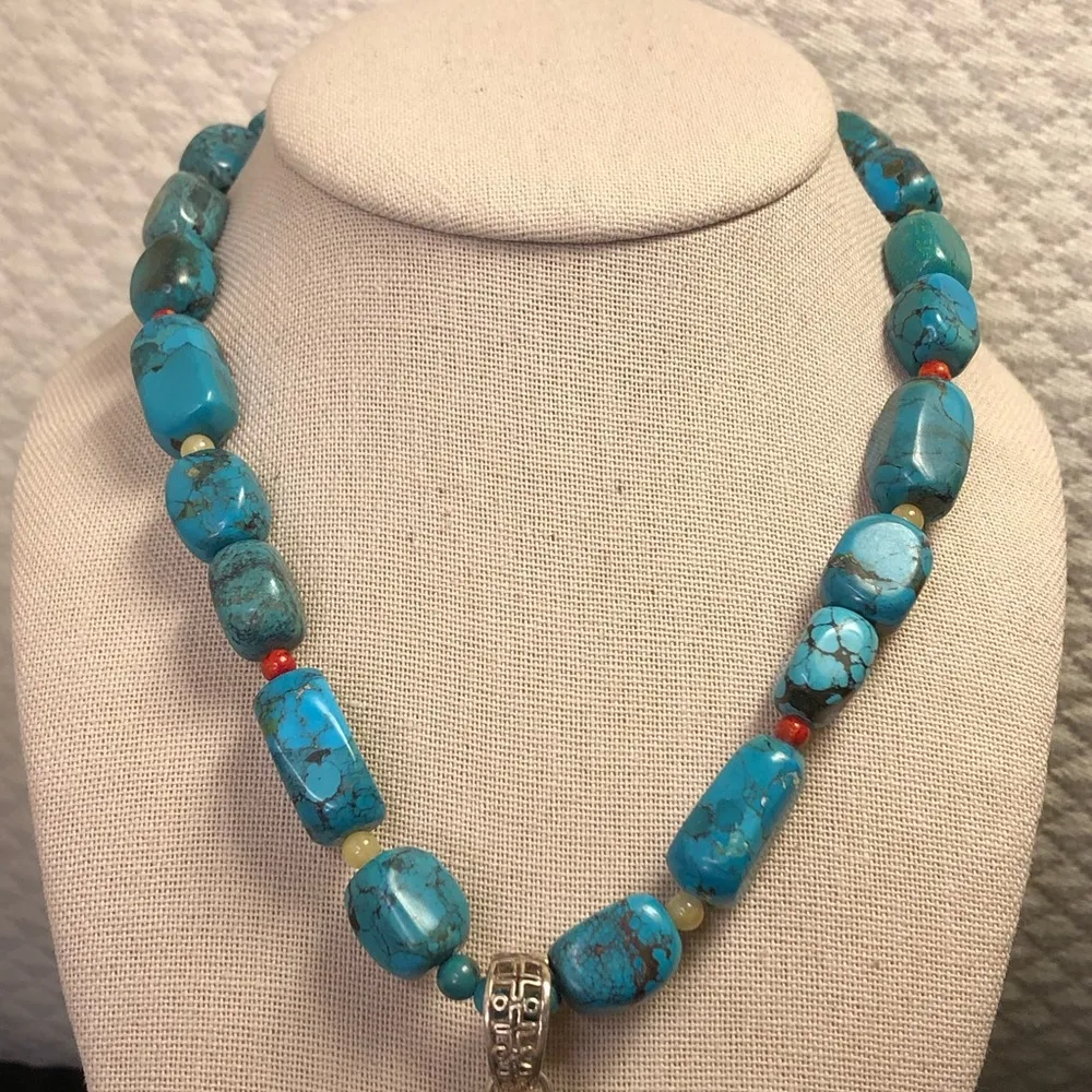 BARSE Turquoise Coral Spiny Oyster Citrine 925 Necklace  & Mosaic Inlay Pendant - Image 3