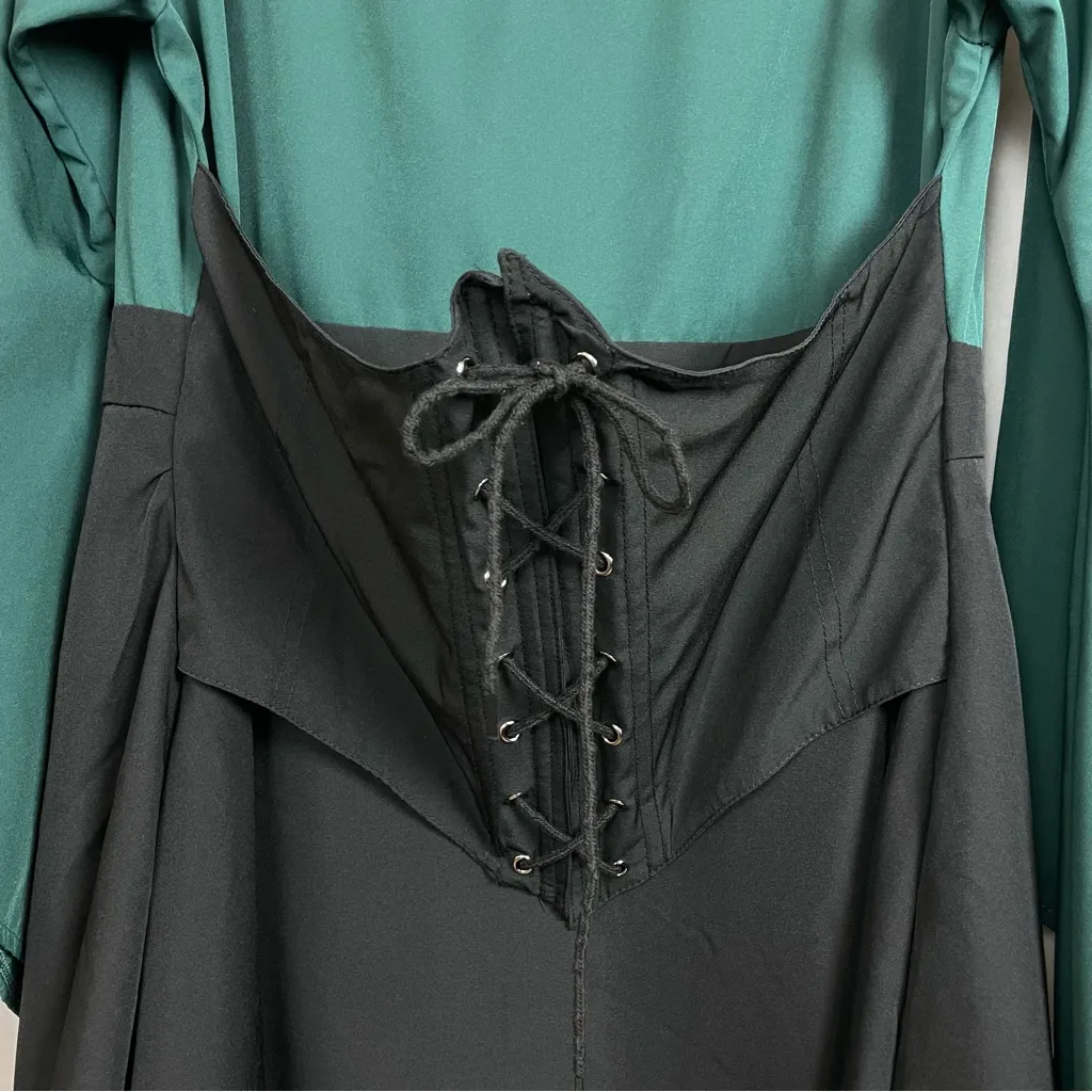 Pirate Wench Halloween Costume Women Long Bell Sleeves Corset Asymmetrical‎ Hem Green Size L - Image 5