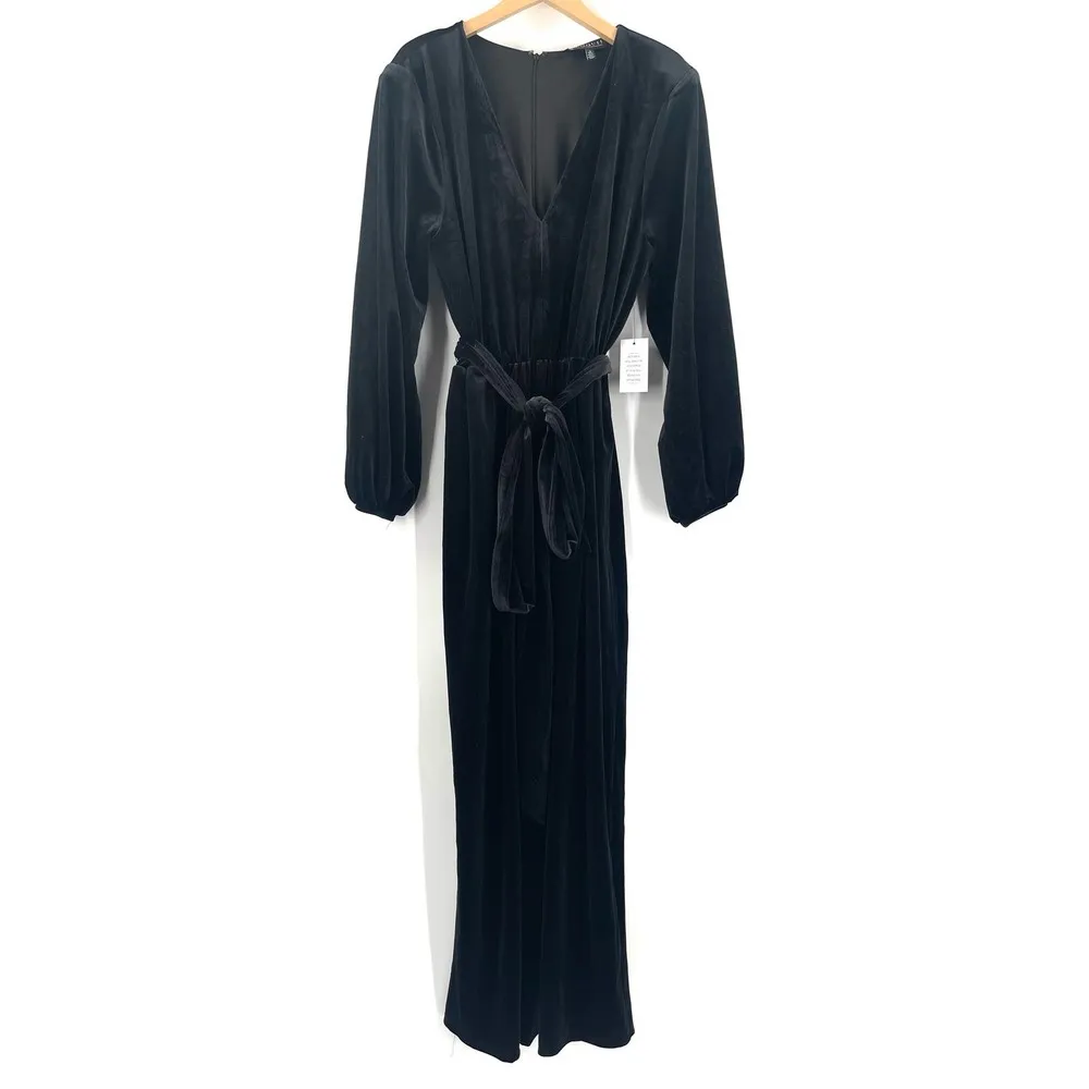 ELOQUII Jumpsuit Size 18 NWT Black Velvet Tie Belt Wide Leg Cocktail Evening - Image 3