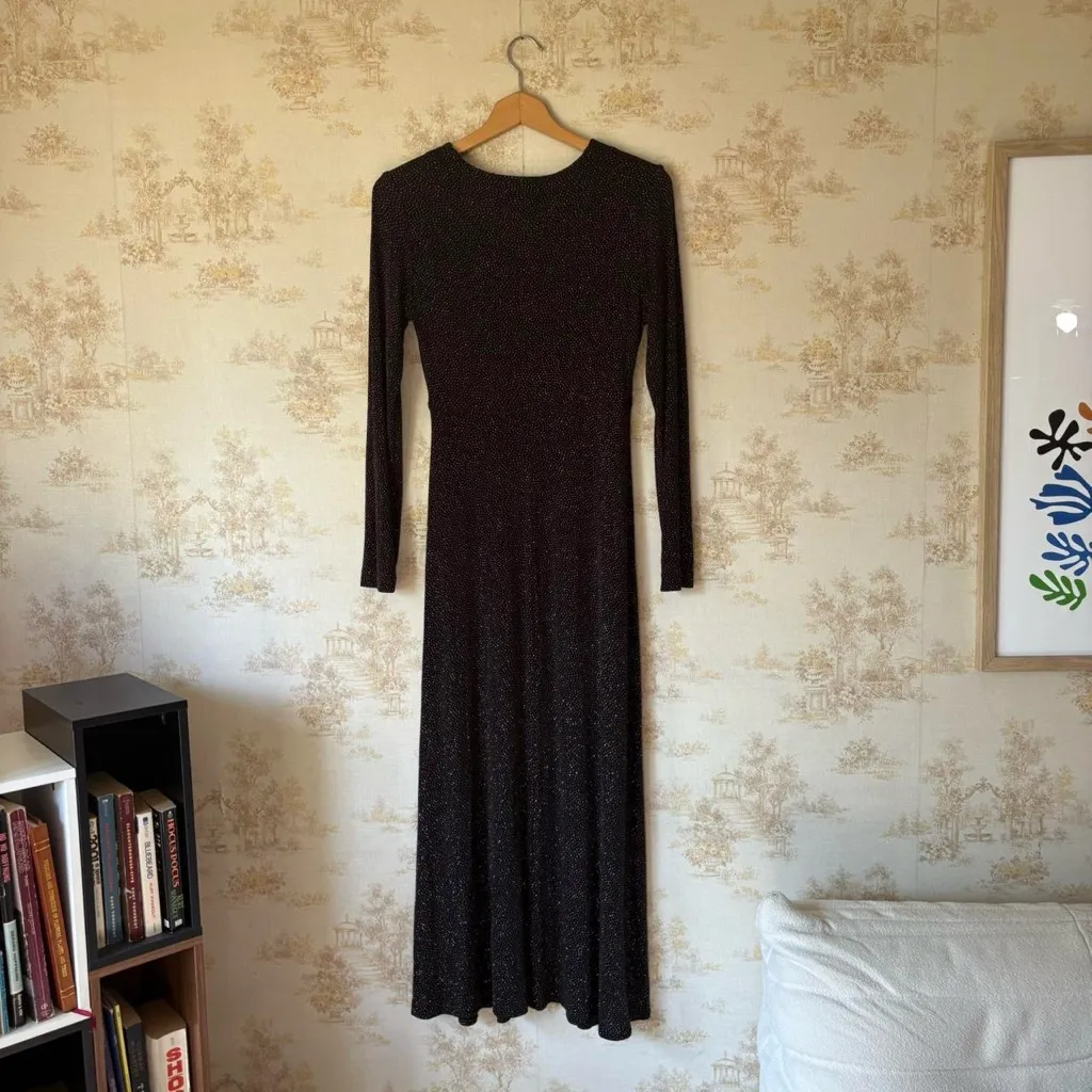 Vintage 90s black silver glitter sparkly long sleeve whimsigoth maxi dress 10 - Image 5