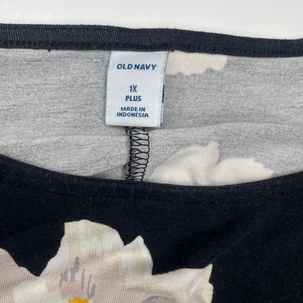 Women's Black Floral Long Sleeve Midi Dress Lagenlook Casual Plus Sz 1X - Image 9