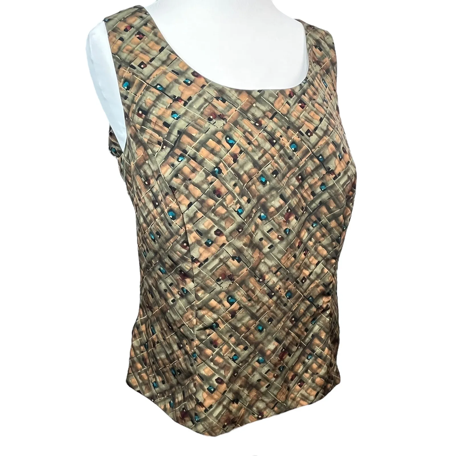 Dressbarn Women's Y2K Retro Olive Geometric Abstract Sleeveless Top‎ Size 12 - Image 3