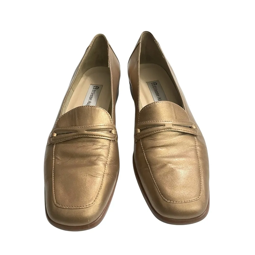 90s Etienne Aigner Gold Leather Loafers Sz 7M - Image 3