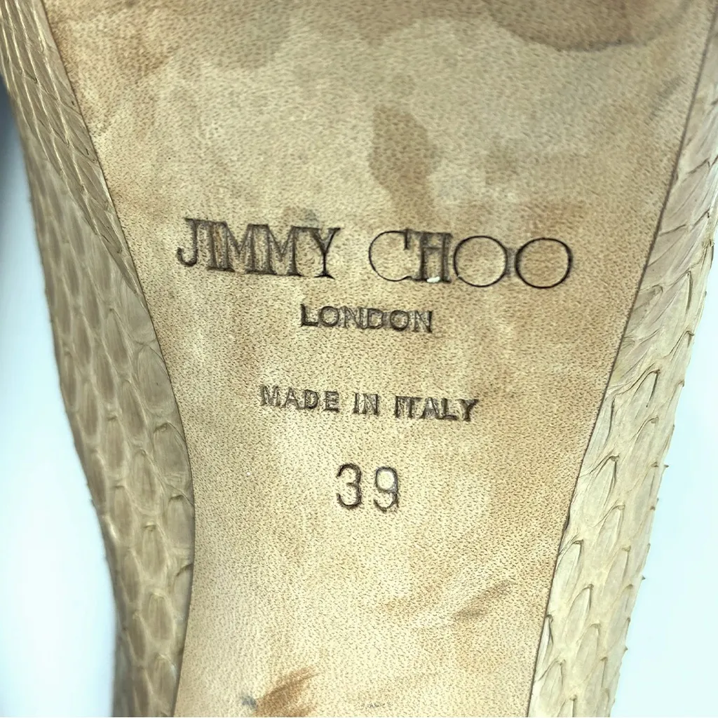 Jimmy Choo Cream Snakeskin Peep Toe Stiletto Heels
EU 39 | US 8.5–9 | 6” Heel - Image 6