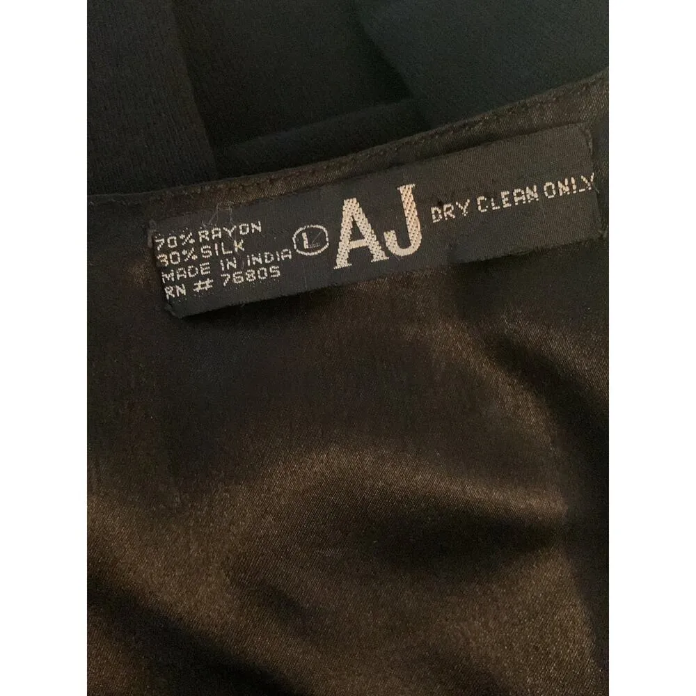 womens large Vintage 80s sequin vest floral print shiny silk blend Black - Image 4