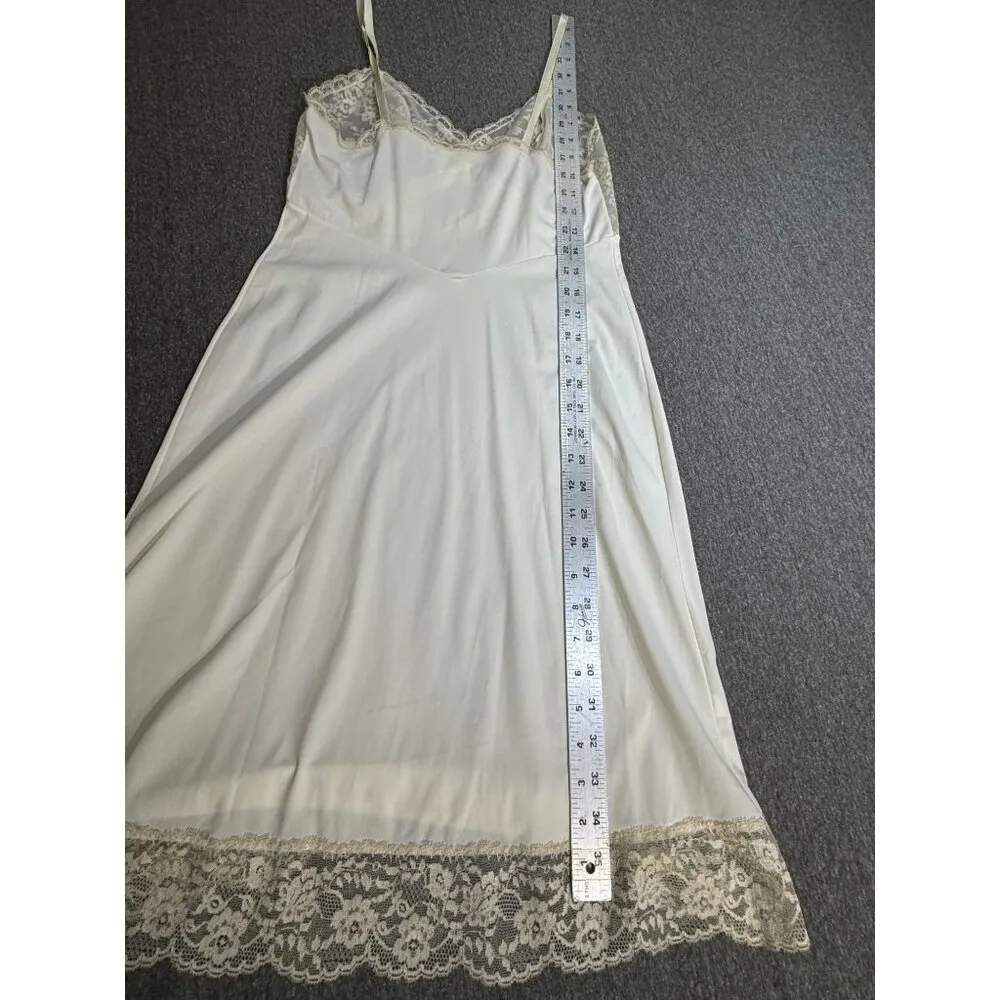 VTG Van Roalte Slip Dress White Lace Trim Nylon 32 A Chemise USA - Image 10