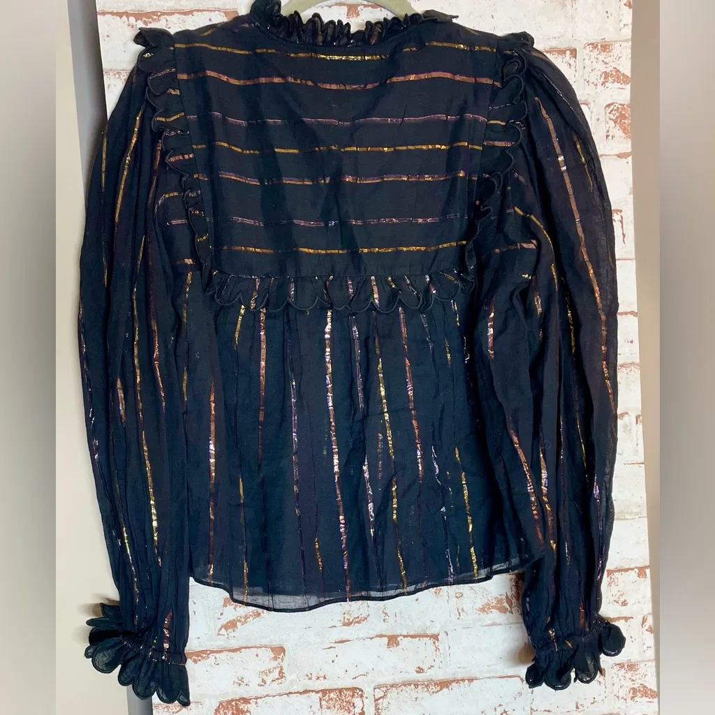 FARM Rio Black Sheer Blouse with Ruffle Details - Image 2