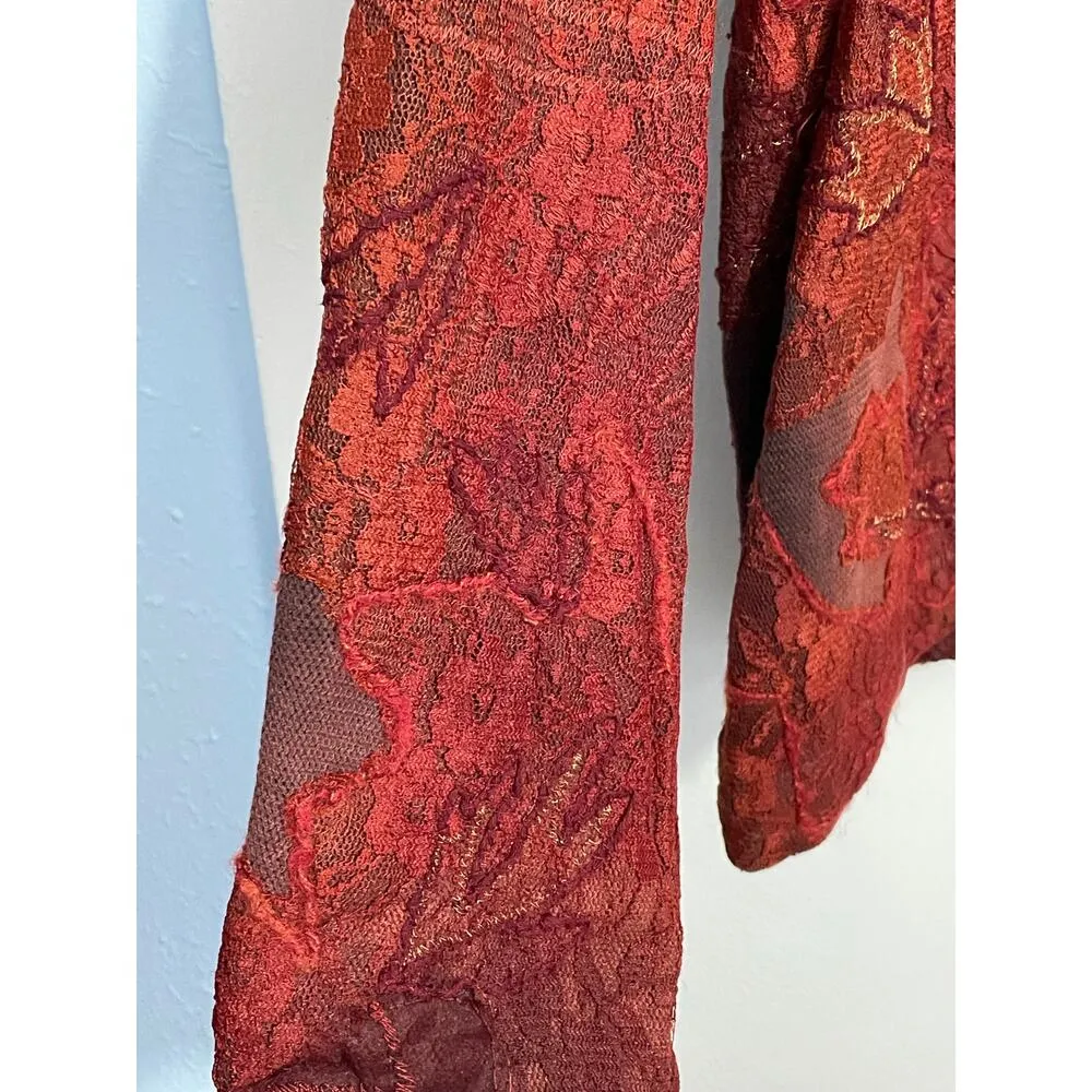 Coldwater Creek Jacket Medium Rust Floral Leaf Lace Fairy Grunge Whimsygoth NWT - Image 4