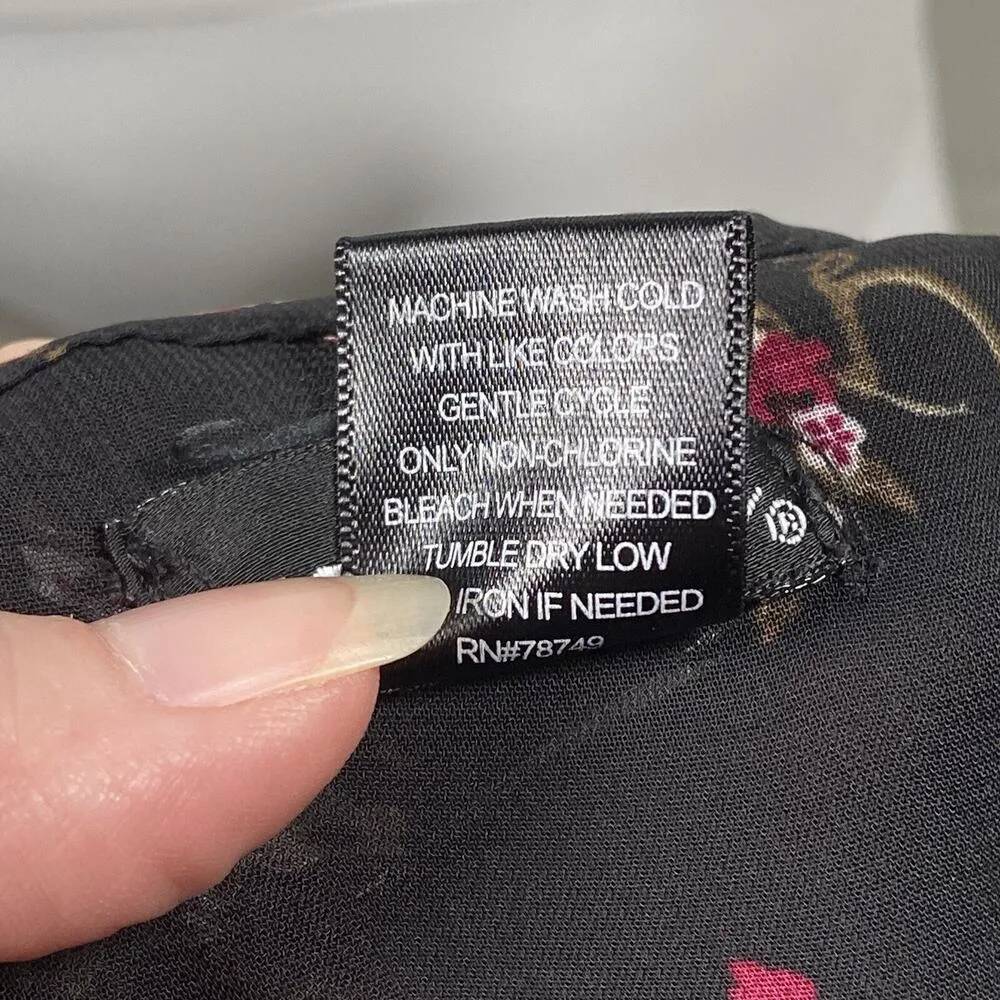 Wet Seal Floral Tiered Mini Dress Size Medium Dark Romantic Lined Pink Black - Image 4