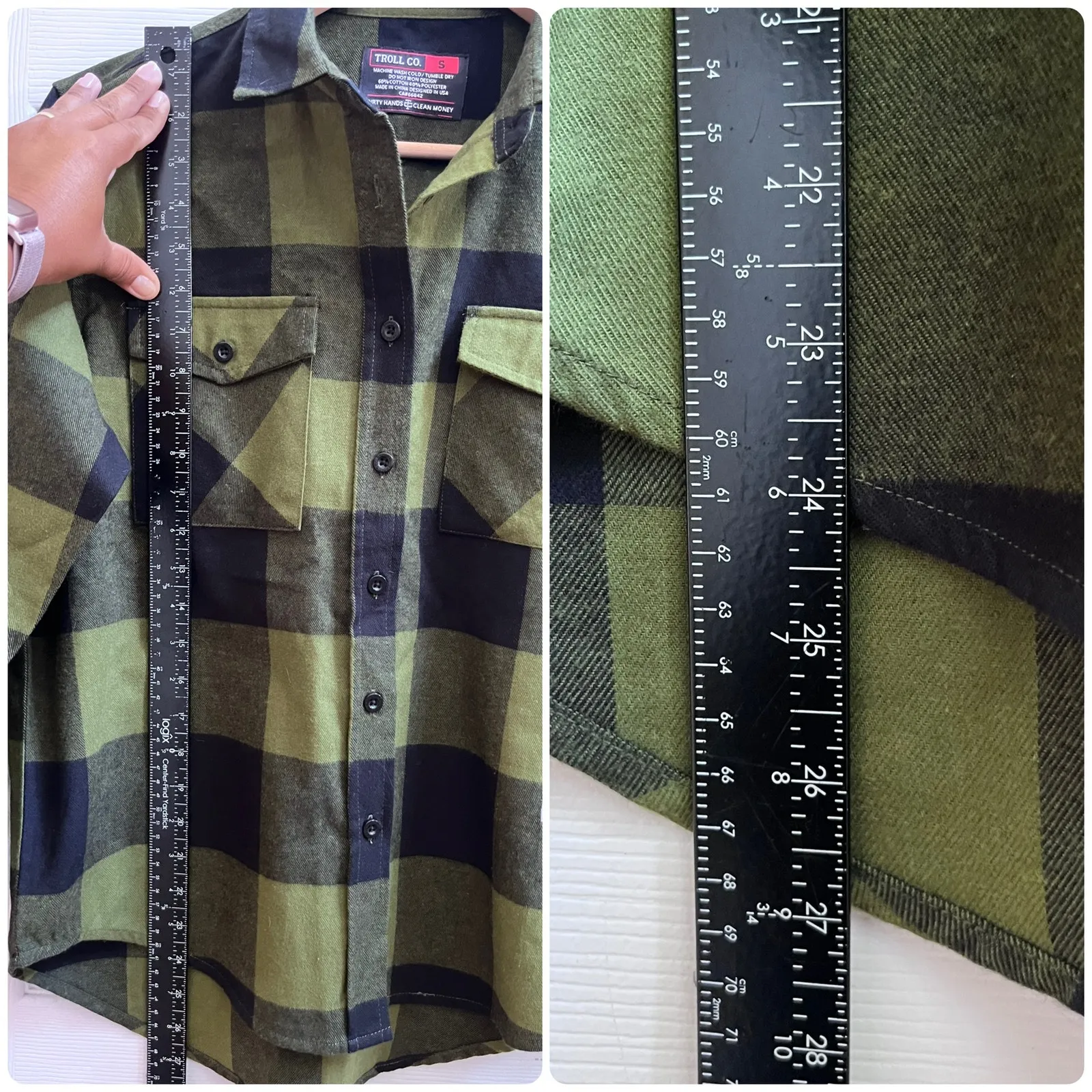Troll Co Ada Flannel Lightweight Green Black Plaid Button Down Shirt Size Small - Image 8