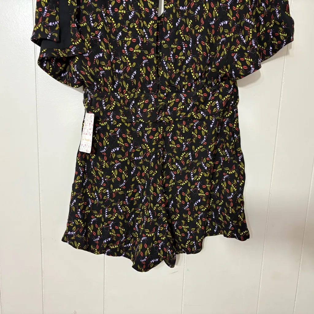 Free People Meet Virginia Romper Black Preppy Floral Cutout Boho Flowy Size 8 - Image 9