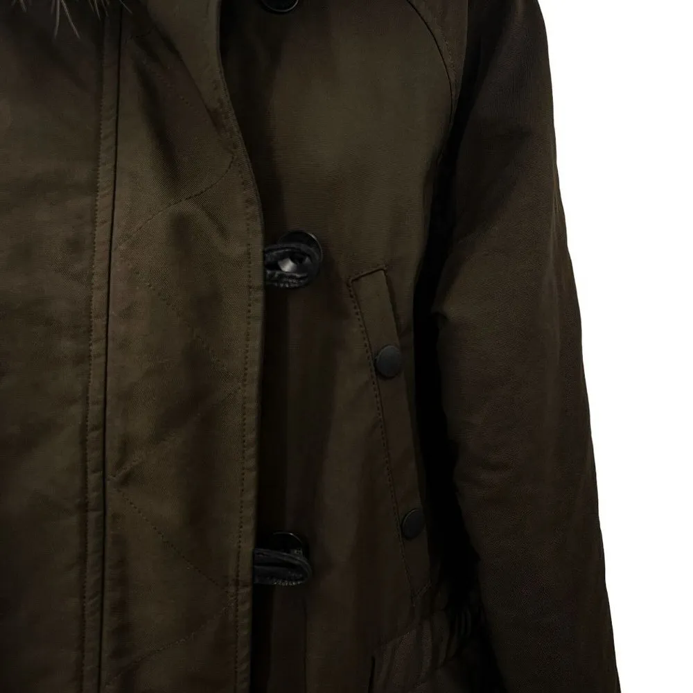 Rag & Bone Waterloo Parka Coat Down Jacket Real Fur Real Leather Olive Green - Image 11