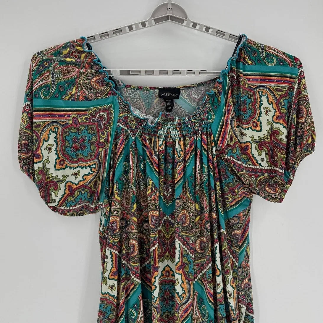 Lane Bryant True Y2K paisley teal brown long line shirt size 26/28 - Image 4