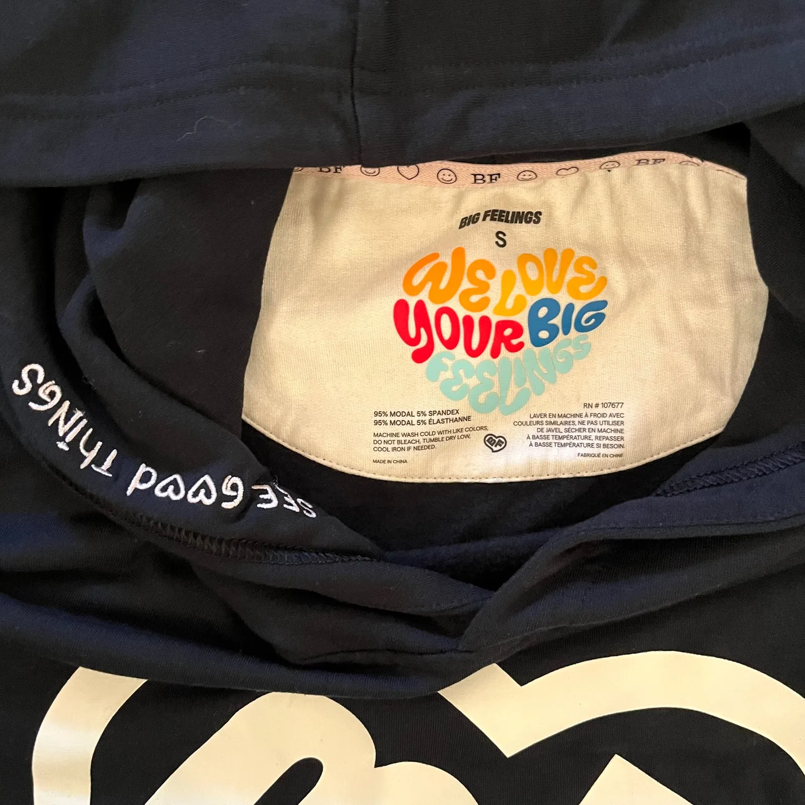 NWT Alice + Olivia A+O X Big Feelings Tai Black Cropped Hoodie - Image 4