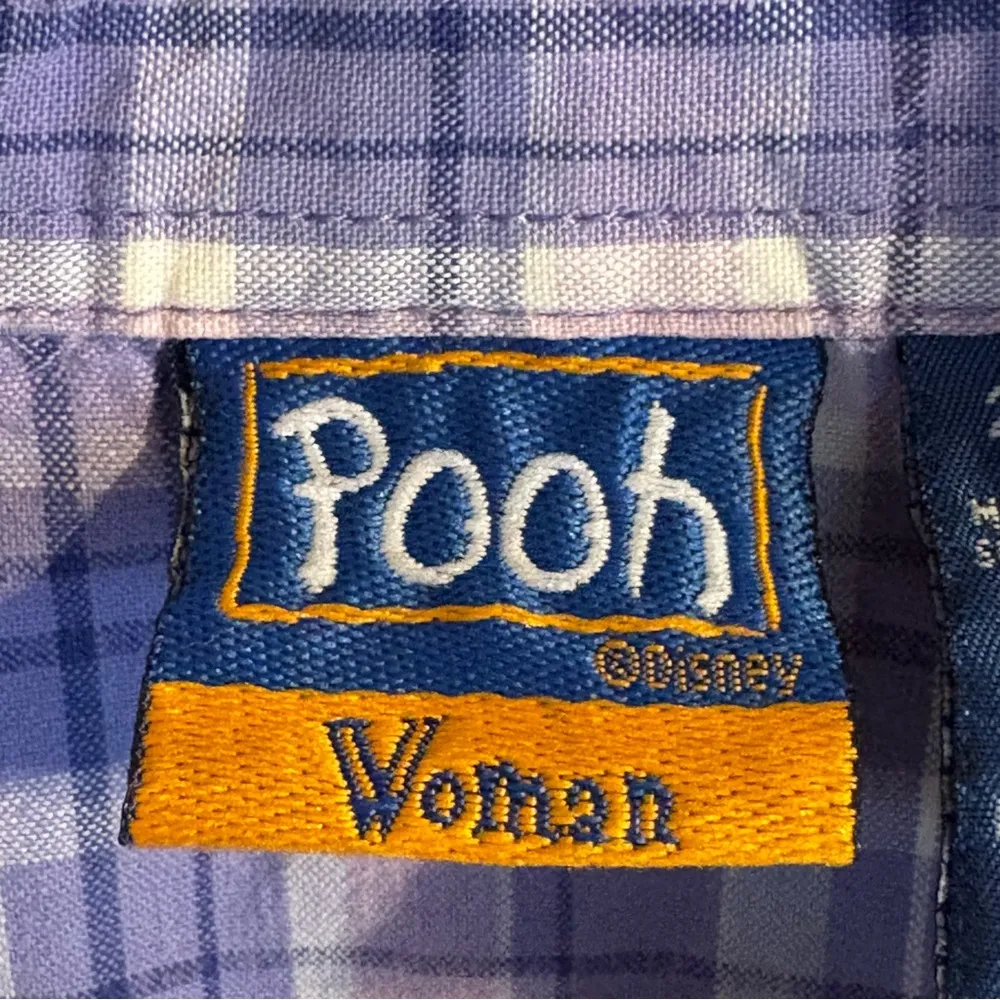 Vtg Winnie the Pooh Sleeveless Shirt Womens Sz 26W 28W Purple Plaid Button Front - Image 5