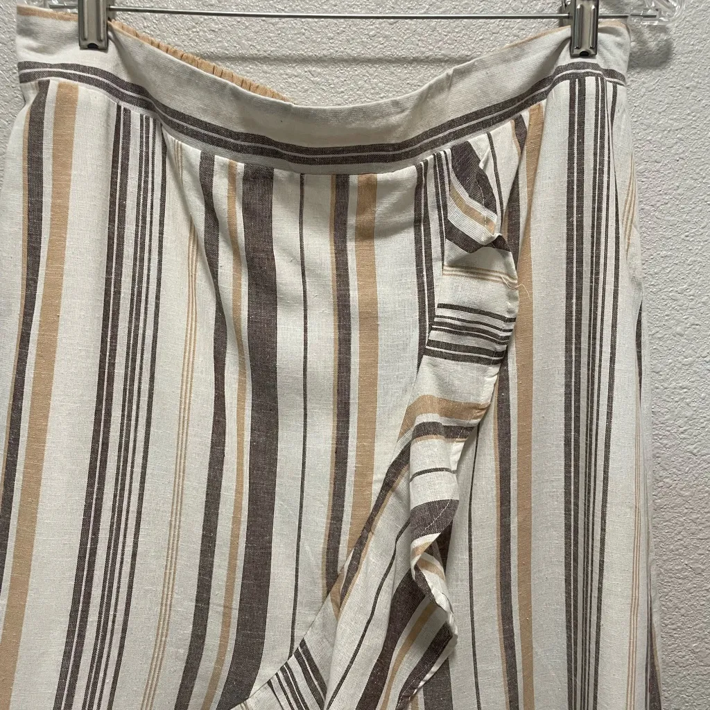 Cream and Brown Asymmetrical Wrap Midi Skirt Size XL - Image 4