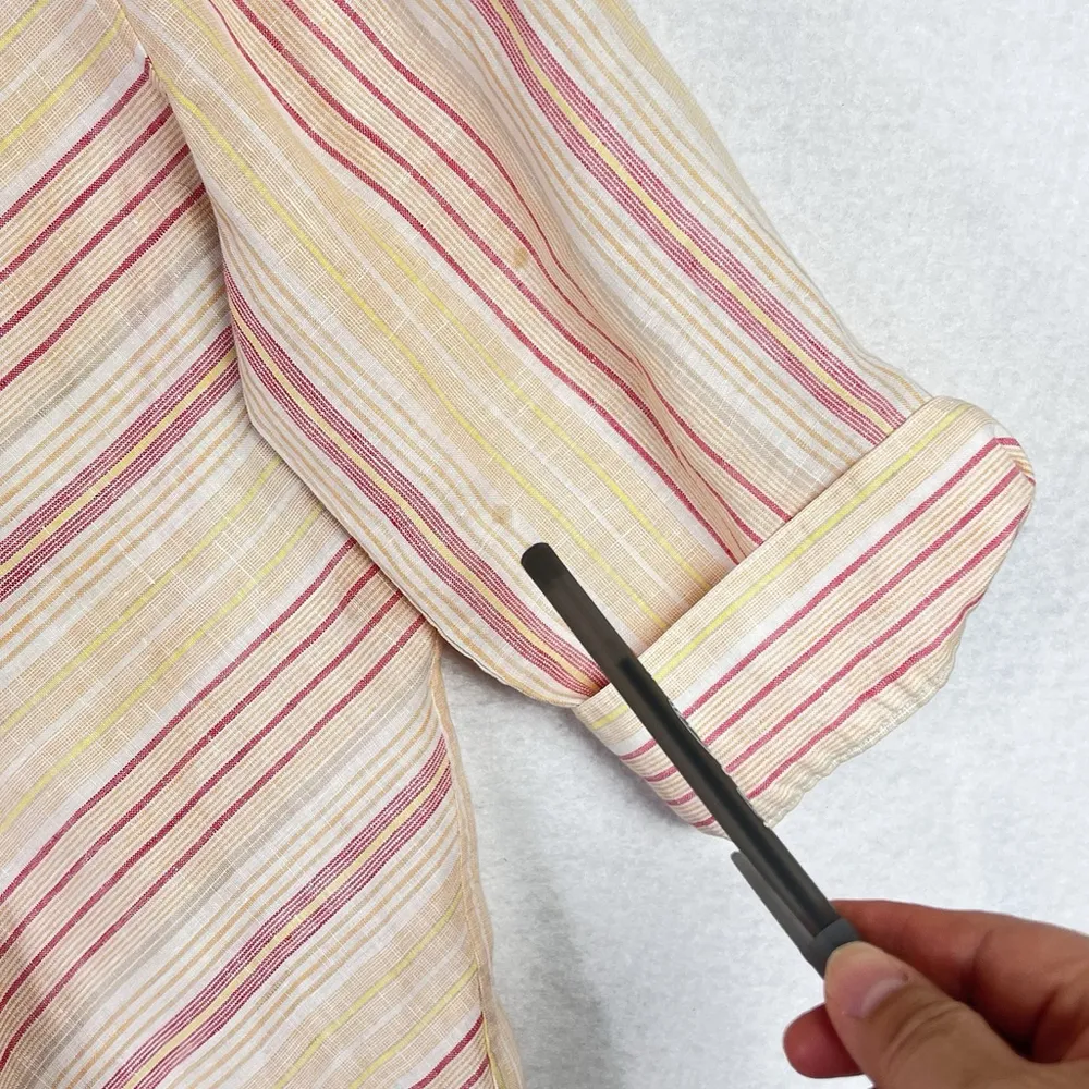 Chicos No Iron Linen Shirts Striped Loop Back Tunic Pink Peach Sz 2 (US 12/L) - Image 8
