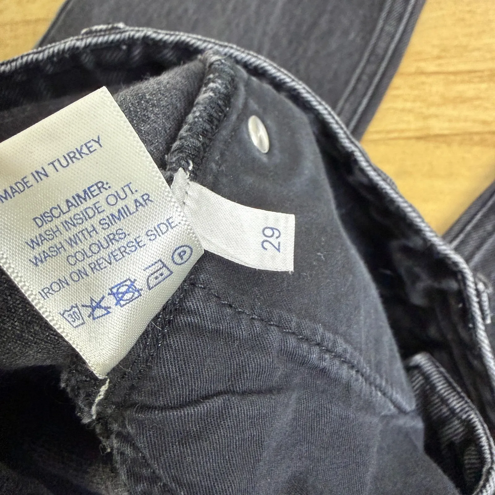 Raey Straight Leg Jeans Womens 29 Washed Black Button Fly Cotton Distressed - Image 7