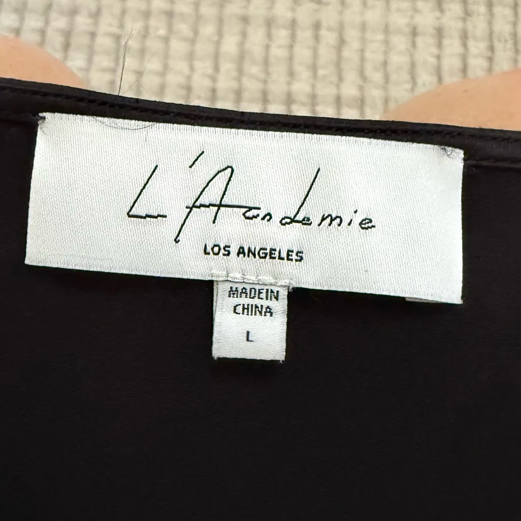 L'Academie  Revolve Black Satin Maisel Blouse - Image 4