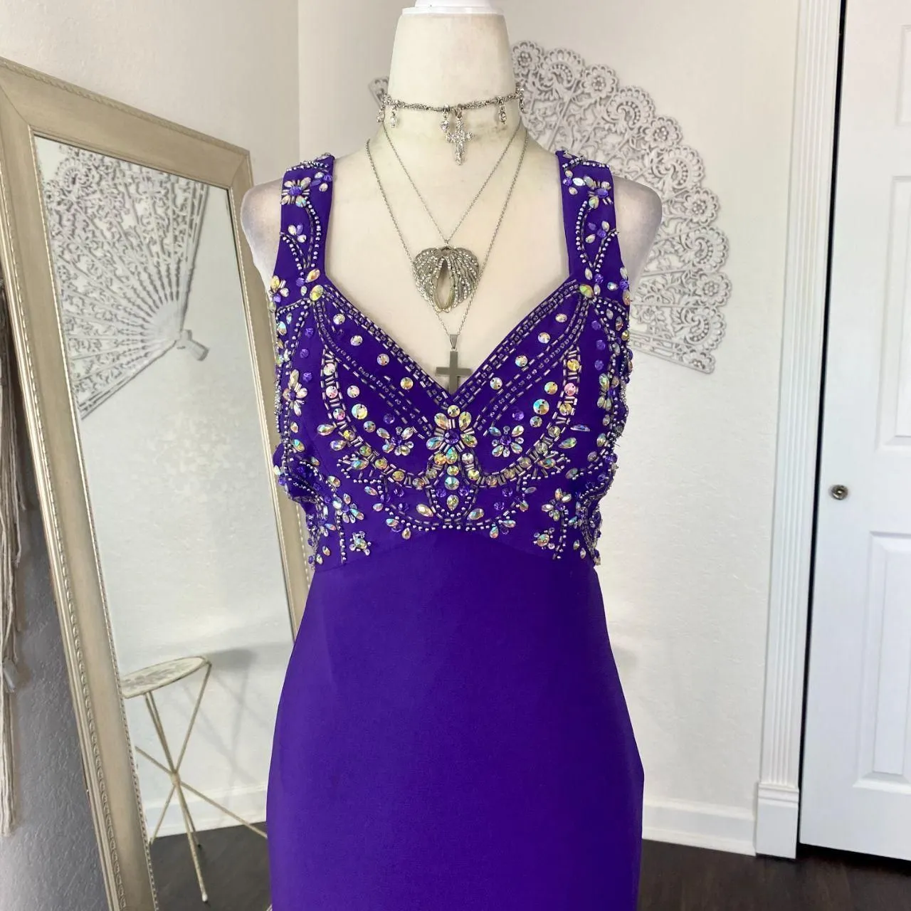 Jump Early 2000's Purple Iridescent Rhinestone Fairy Beaded Prom Formal Dress S - Image 2