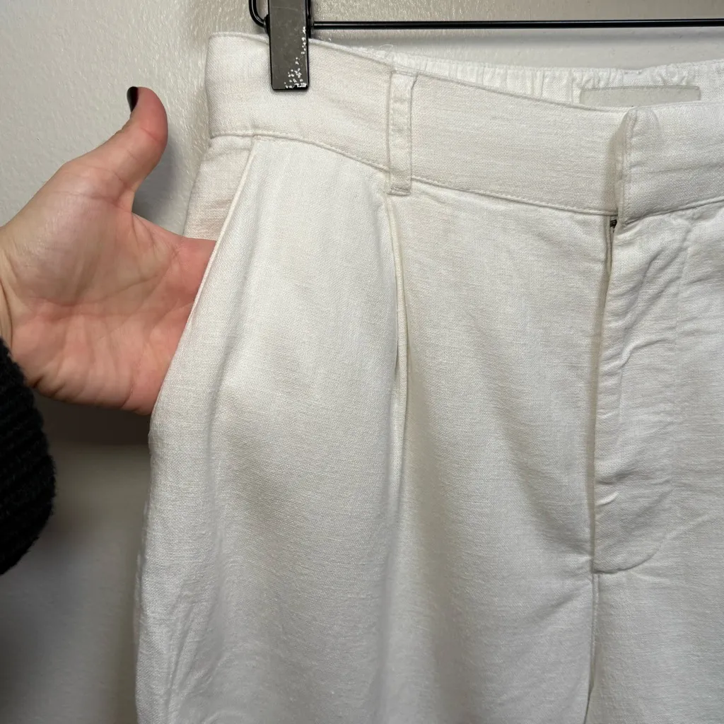 Abercrombie & fitch high rise pleated tailored white linen shorts 5” small coast - Image 4