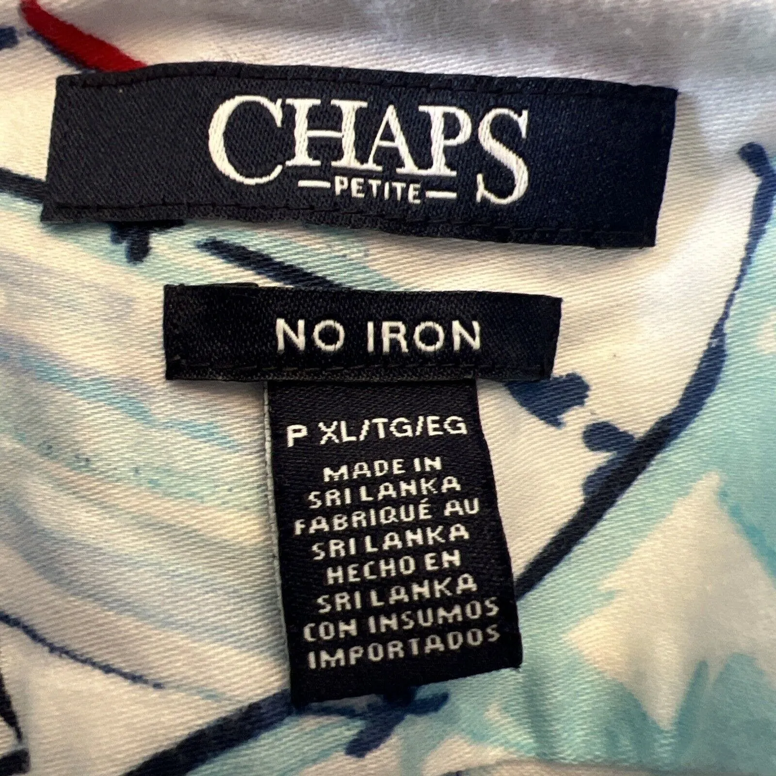 Chaps Shirt Women XL Petite Red White Blue Umbrella Print Button Up Picnic Beach - Image 7