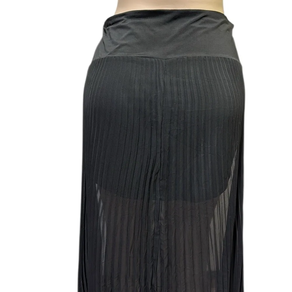 Baby Phat Y2K Black Semi Sheer Pleated Mini Lining Midi Maxi Skirt Womens Large - Image 6