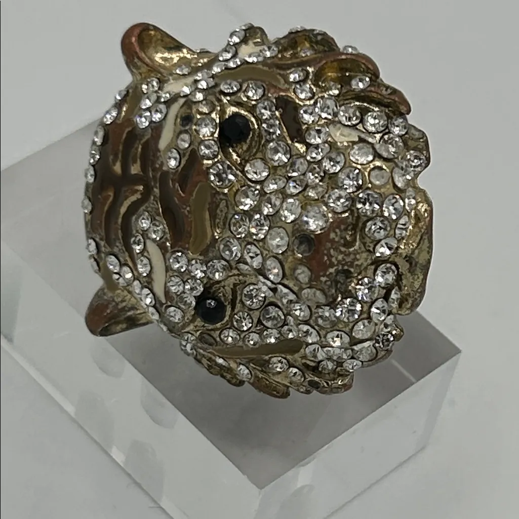 Tiger Cocktail Ring statement rhinestone brass enamel - Image 4