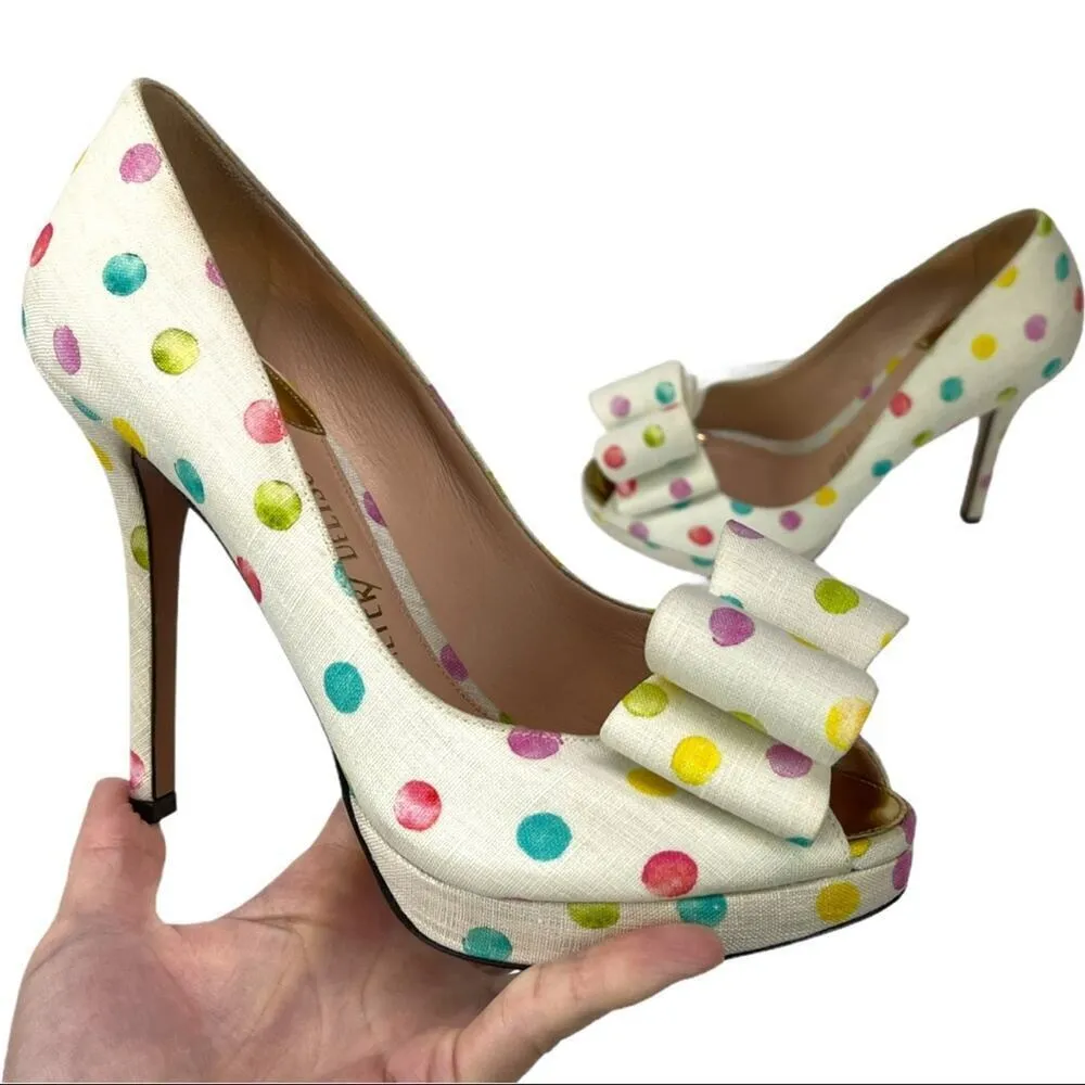 Palter DeLiso Polka Dot Bow Platform Heels 7.5 White - Image 4