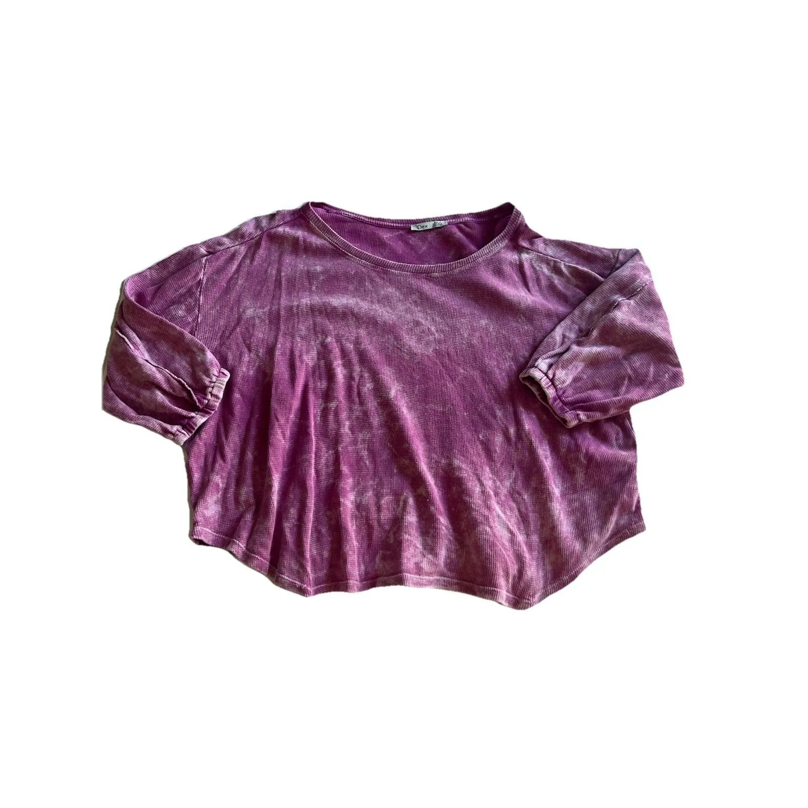 Dex (dia) Waffle Knit 3/4 Sleeve Top Size X Purple Casual - Image 2