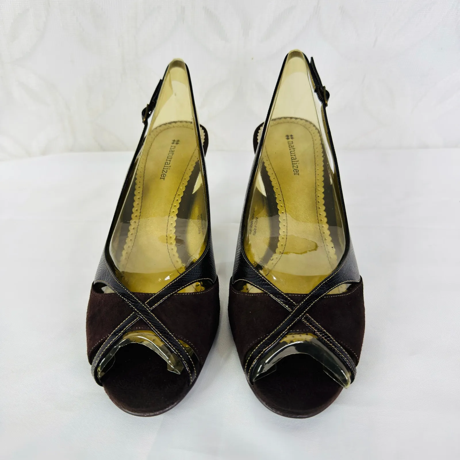 Naturalizer Entari Brown Lizard Slingback Peep Toe Pumps Size 10 - Image 8