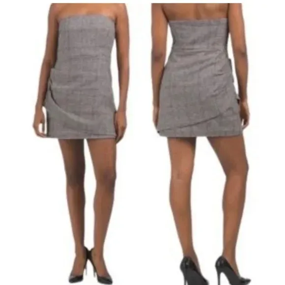 New HOUSE of Harlow Houndstooth Wool Blend Strapless Ruched Academia She… - Image 2