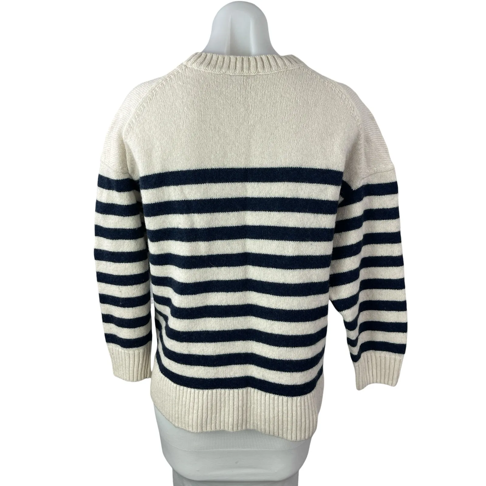 Cos 100% Wool Womens Cream Stripe Crew Neck Long Sleeve Sweatshirt Sweater Top S - Image 2