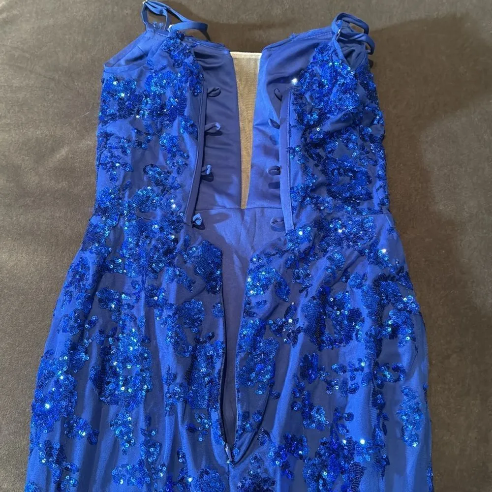 Women’s Blue Sparkly Mermaid Fit Prom Party Dress Criss Cross Straps Size 4 - Image 8