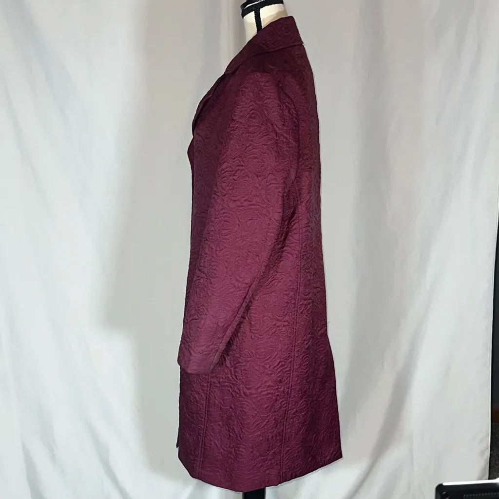 Anne Klein Quilted Floral Chianti Burgundy Trench Coat Jacket Nylon - Image 4