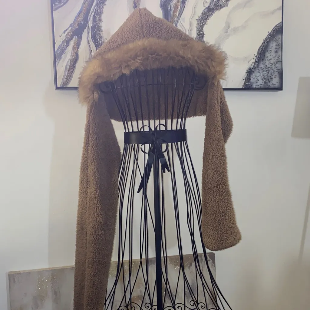 Cozy Tan Hooded Scarf with Pockets - Image 4