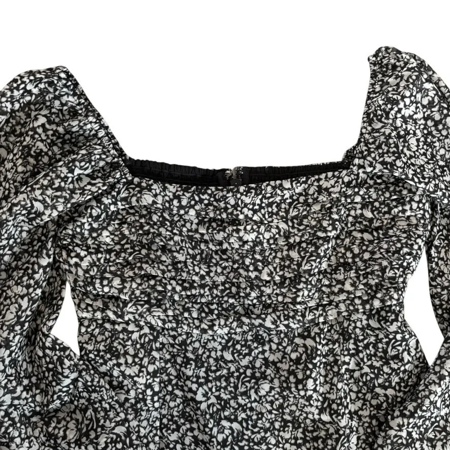 Abercrombie & Fitch Floral Chiffon Midi Dress Sz MP Black Cottagecore Regency - Image 5