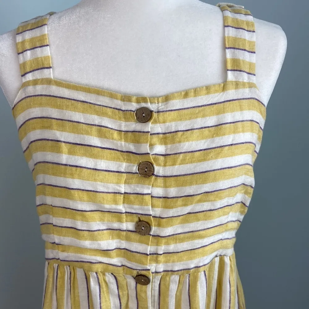 Rachel Zoe Midi Dress 100% Linen Stripe Button Front Size 10 - Image 3