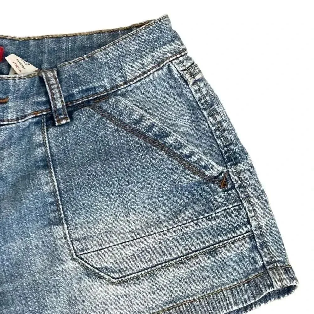 Eunina Blue Denim Cotton High Rise Front Button Closure Raw Hem Jeans L #1042 - Image 8