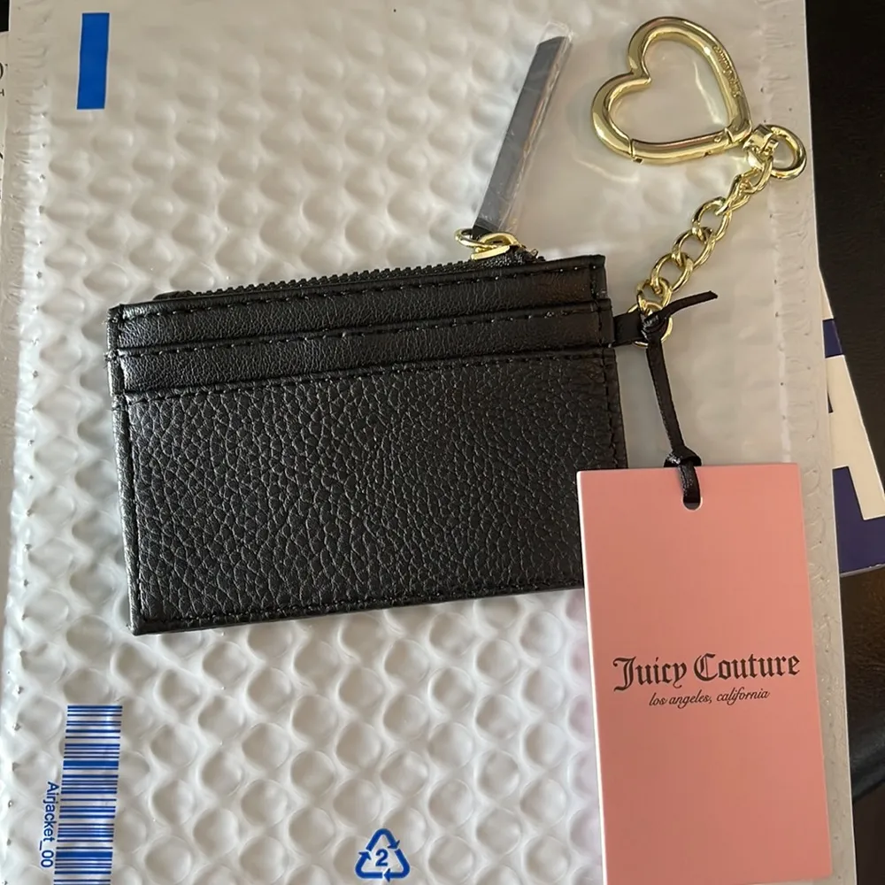 New Juicy Couture Black & Gold Card Case Key Fob Heart Wallet - Image 2