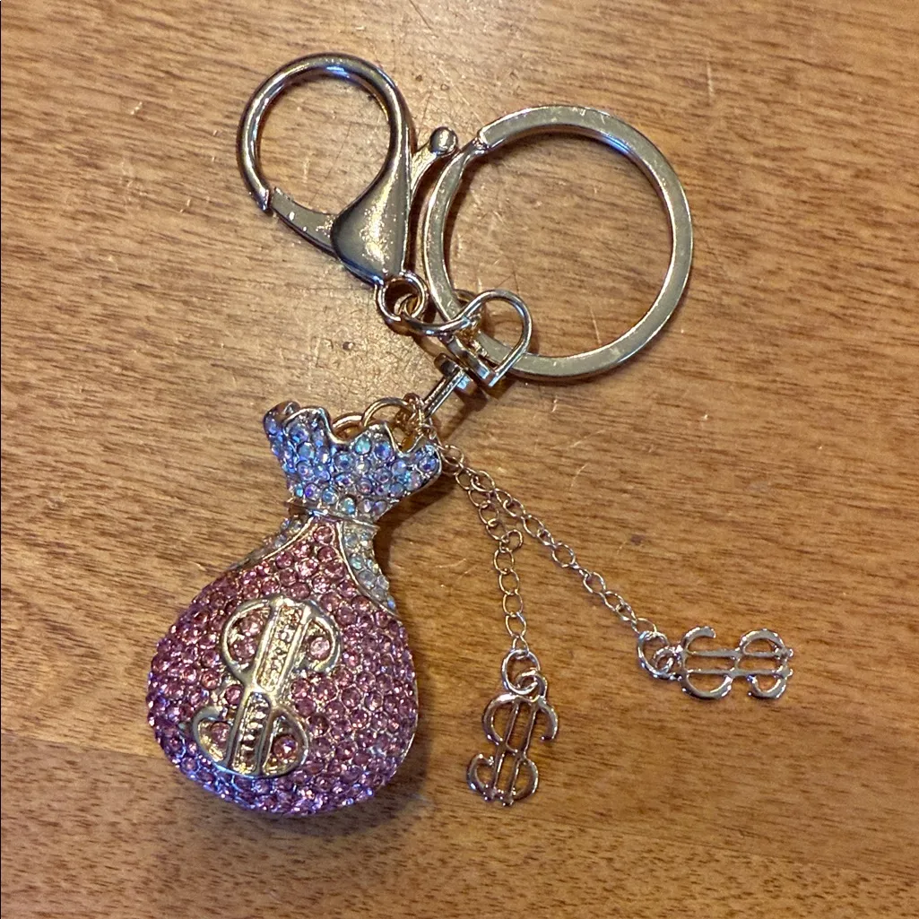 Crystal rhinestone, money, bag, purse, charm key ring Pink - Image 2