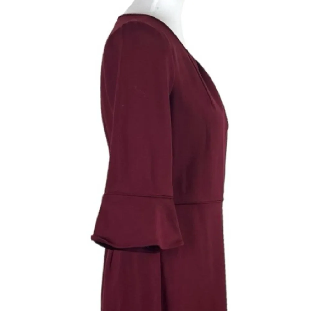J.Crew Sheath Dress Ponte Knit Bell Sleeves Crew Neck Burgundy Women’s Size 8 - Image 7