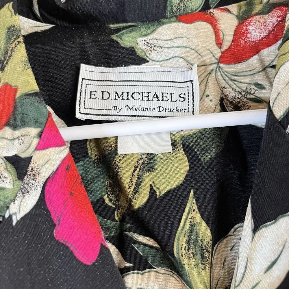 Vintage ED Michaels Cottage 80s Sz 7/8 Floral Cotton Puff Sleeveless Party Dress Black Size M - Image 3