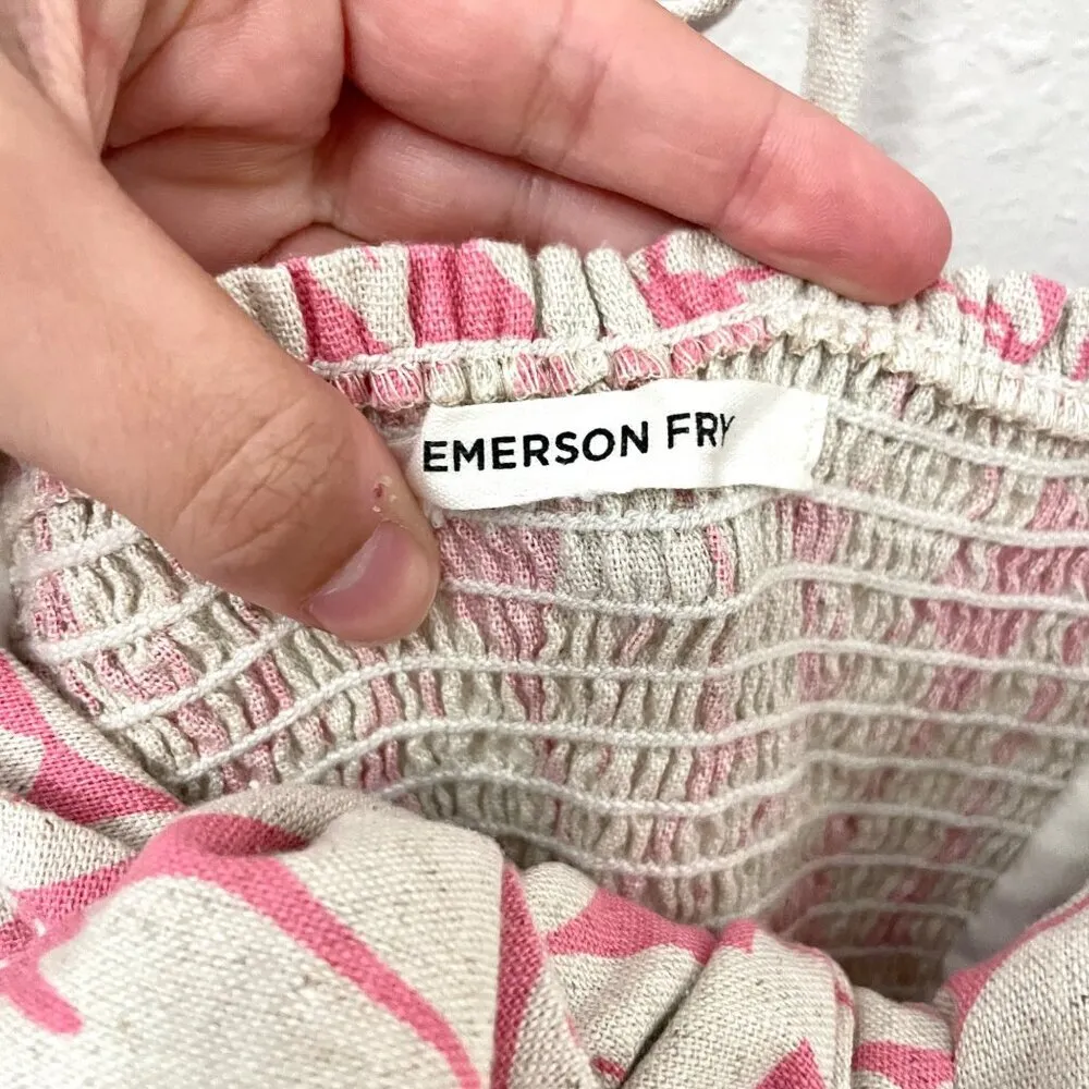 Emerson Fry Pink Tan Floral Puff Sleeve Midi Dress Size XS - Image 4