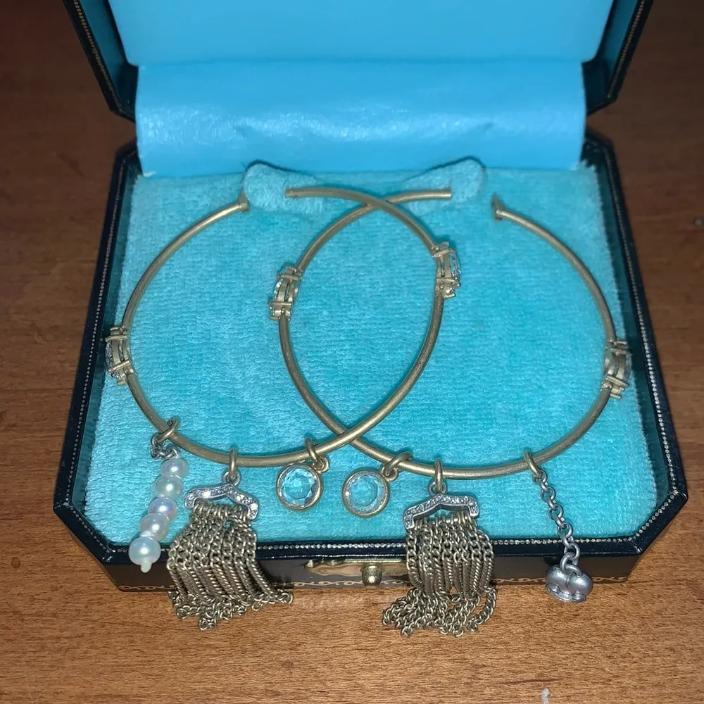 Retro Juicy Couture Pam & Gela Silver Hoop Earrings with Dangling Charms - Image 3