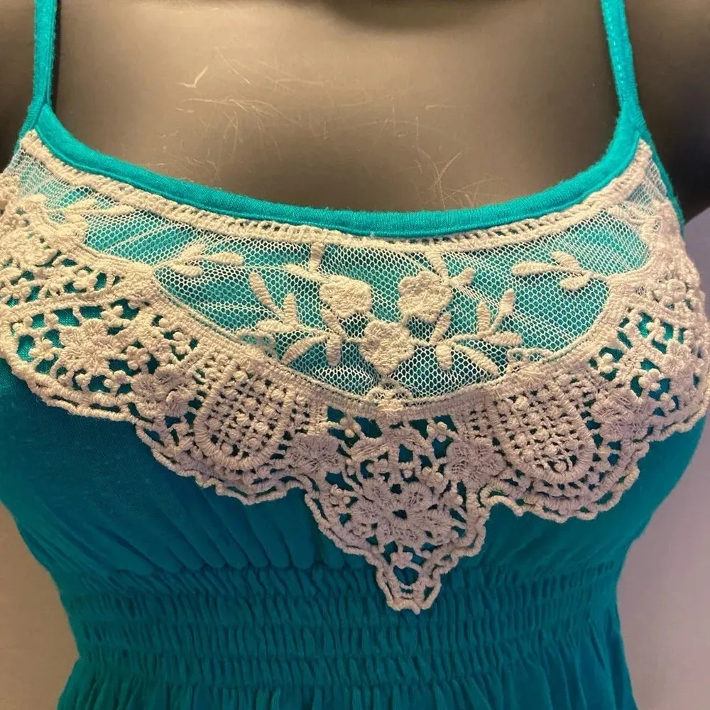 Delia’s Women's Teal Lace Trim Babydoll Tank Top Small Boho Summer Chic - Image 12
