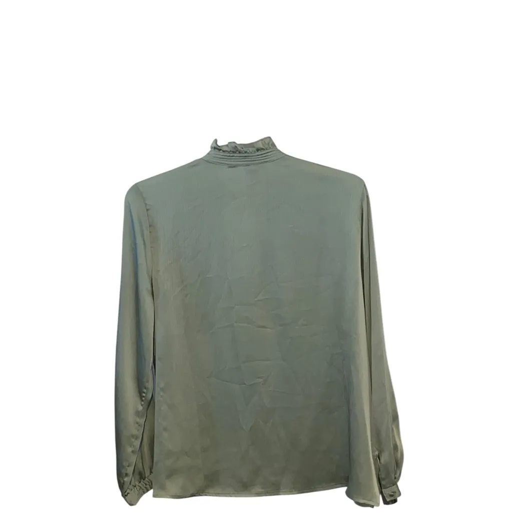 Vince Camuto Light sage Green Ruffle mock neck Button Down long sleeve Blouse - Image 6