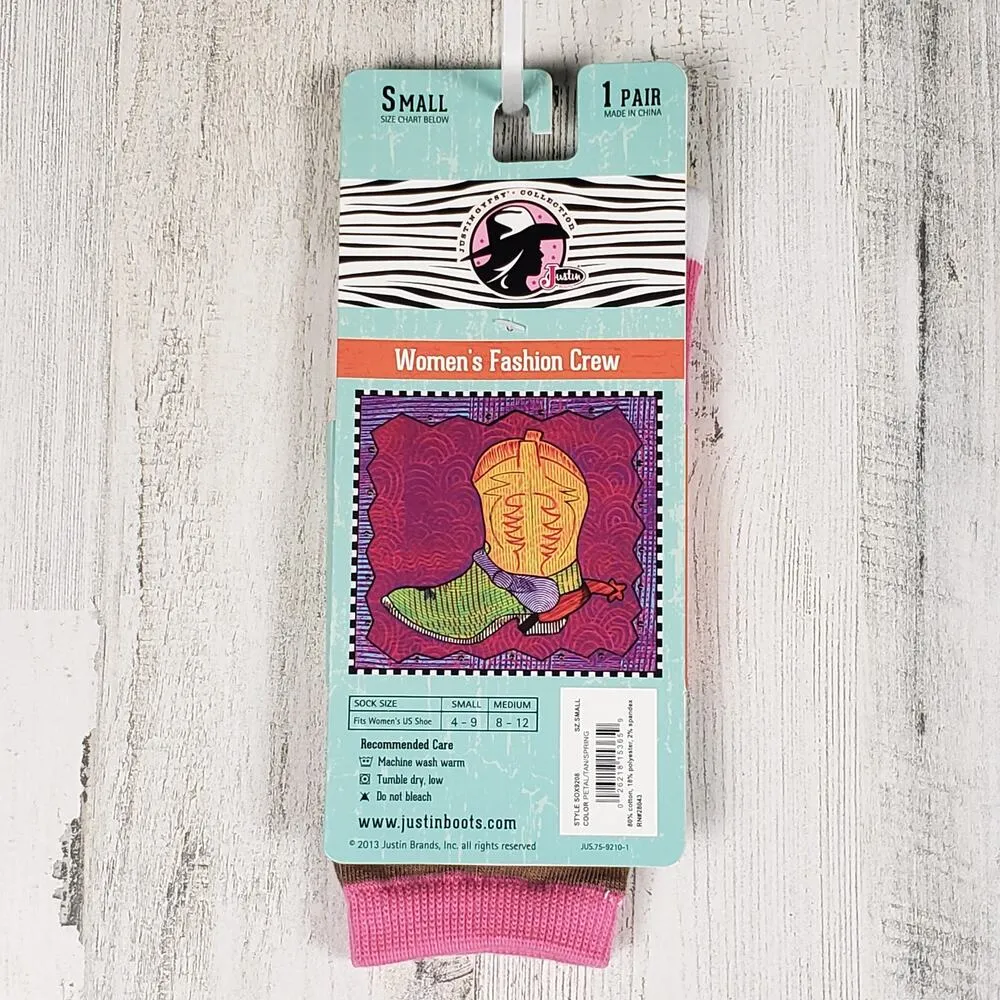 NWT Justin Boots Fashion Cushioned Sole Striped Crew Socks Women's Size Small - Image 4