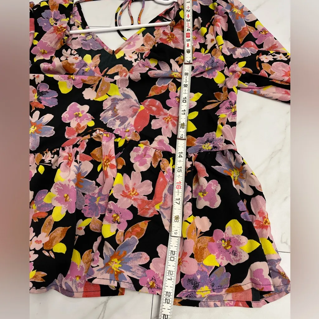 NWT Vero Moda Lucia Long Sleeve Floral Blouse with tie back size M - Image 7
